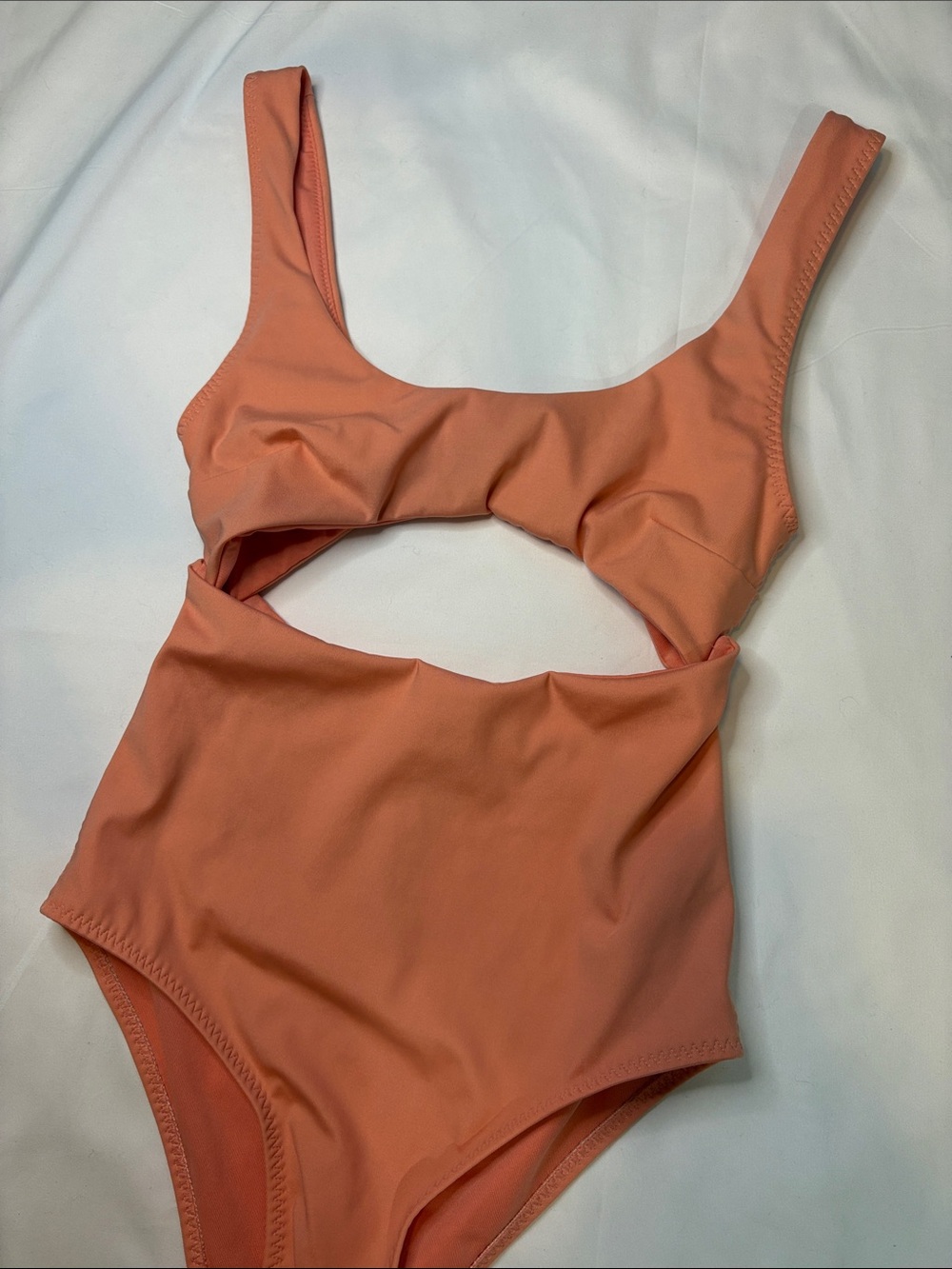 Zara Midriff Cut Out One Piece Swim Full Coverage Peach Tangerine Coral Salmon